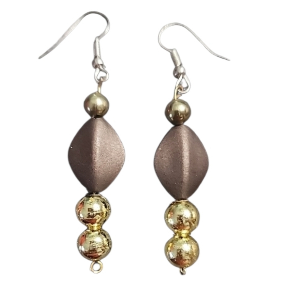 💥4 For $20💥Goldtone and Brown Dangle Earrings - Picture 1 of 2
